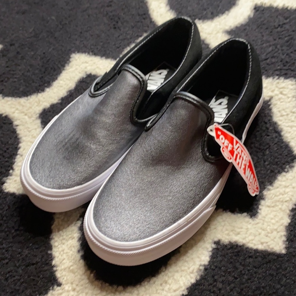 Vans Metallic Silver Slip On Skate Shoes Sneakers